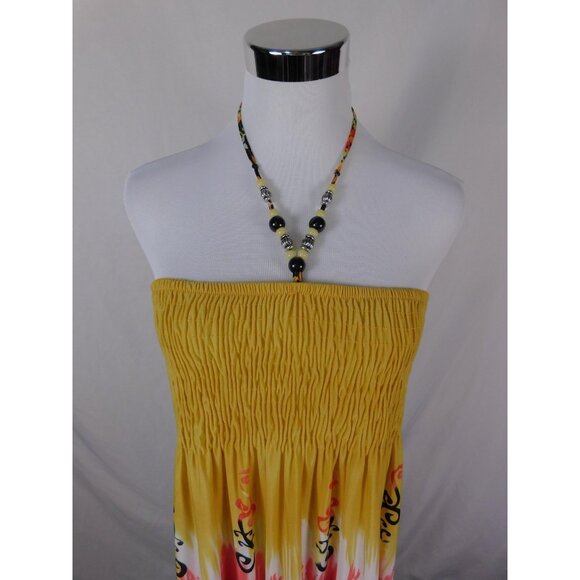 Jennifer Lauren Plus Yellow Pink Boho Strapless Maxi 2X Beaded Halter Excellent - Picture 2 of 11